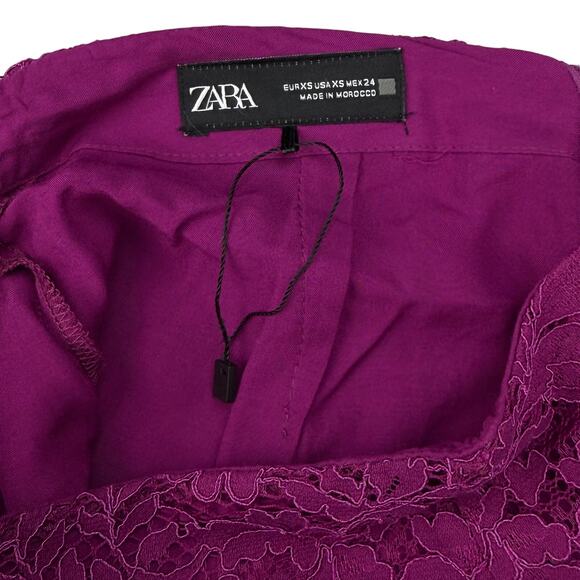 ZARA High-Waisted Floral Lace Rear Slit Midi Skirt Size XS Fuchsia - Picture 8 of 9